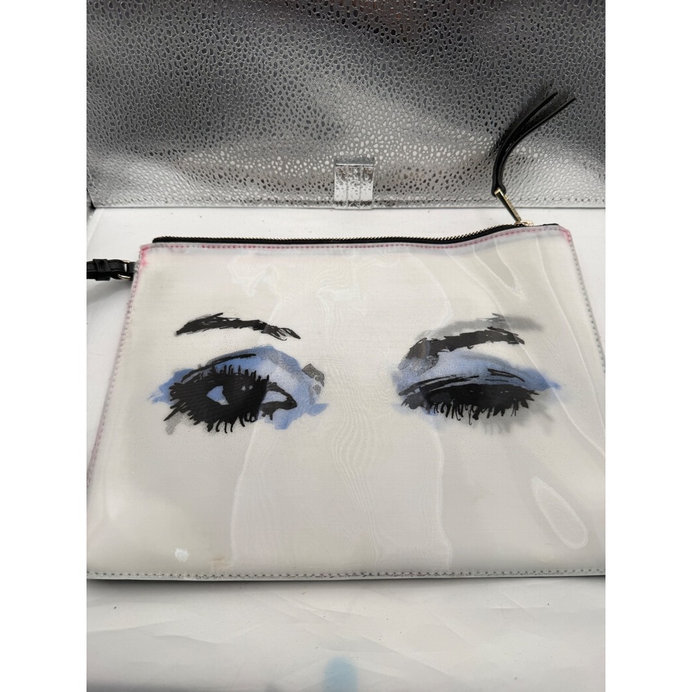 Juicy Couture Black Faux‎ Leather Cosmetic Bag Pouch Eye Print